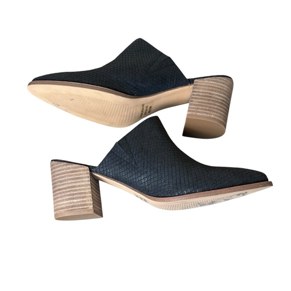 DOLCE VITA Tendle Block Heel Mule Sz 11 Black Snake Embossed Leather Pointy Toe - Picture 2 of 8